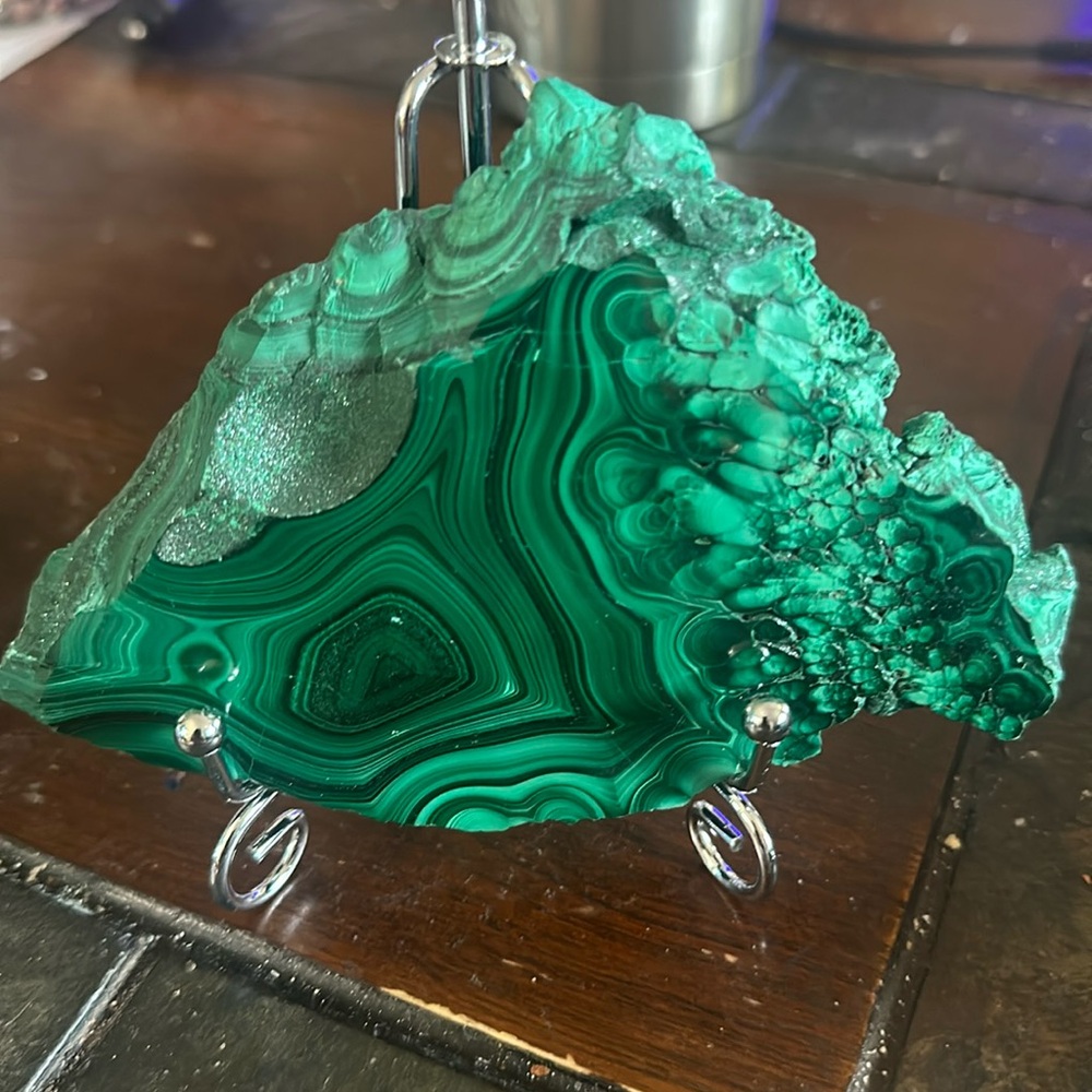 Polish slab of malachite crystallized awesome patterns velvet